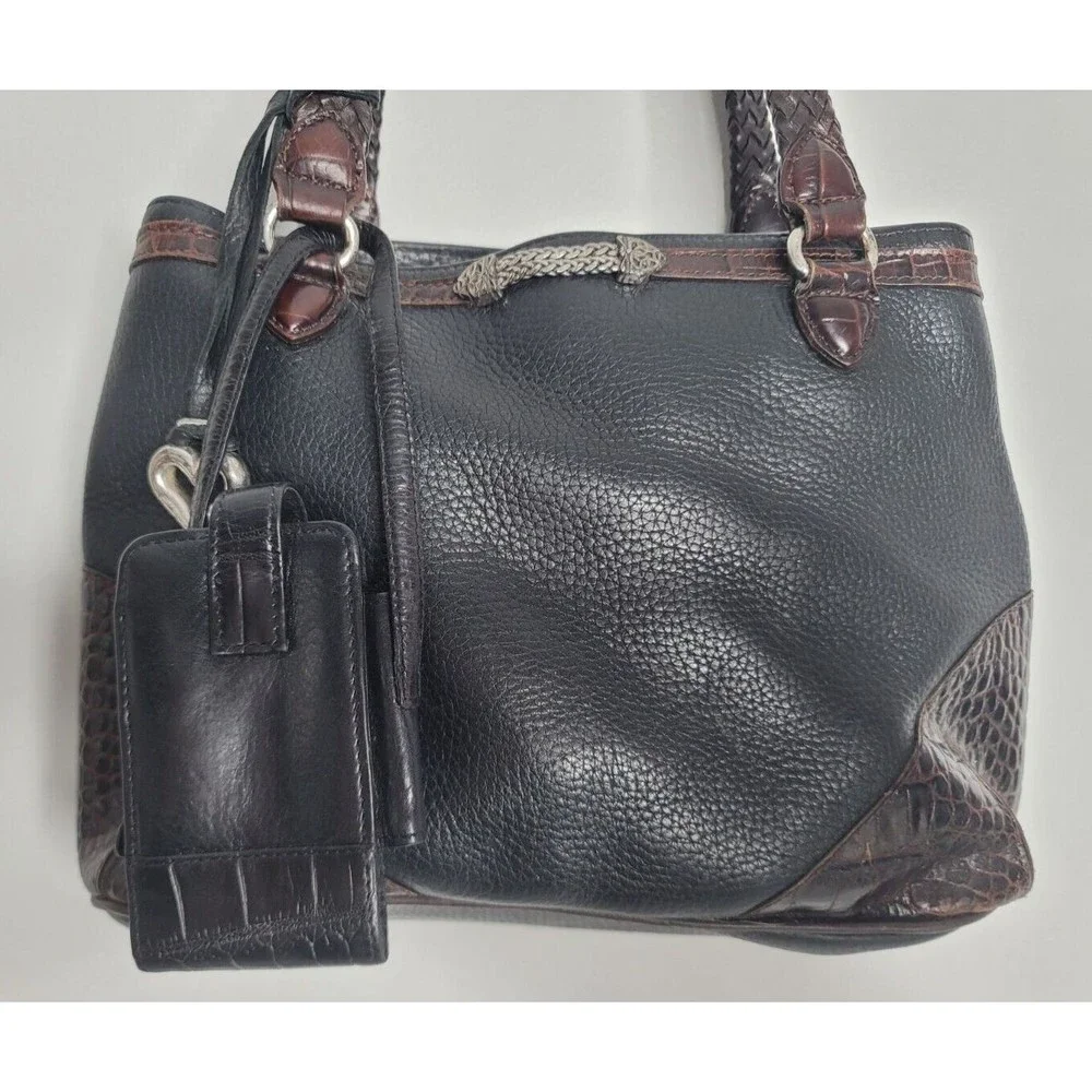 Brighton Black Pebbled Leather Purse Handbag Hobo 2 Compartments Heart w/Case